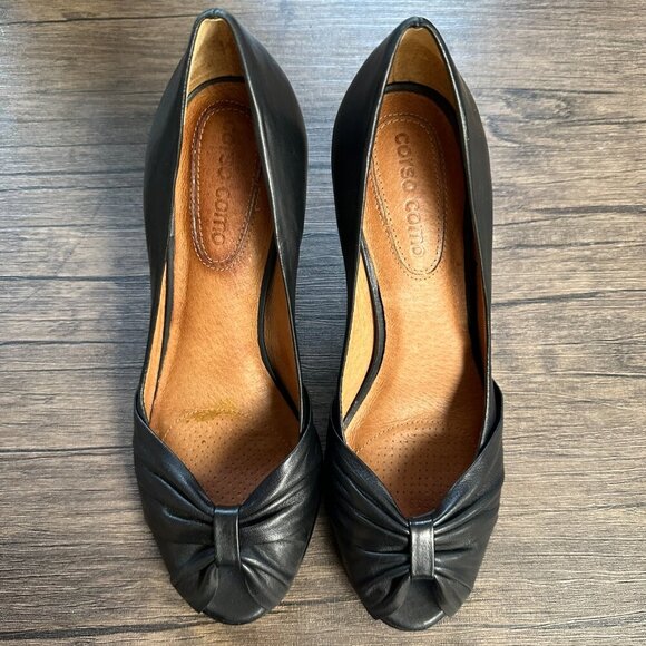 *CORSO COMO* Black x Tan Peep Toe Wedges Size 7.5 - Picture 2 of 7